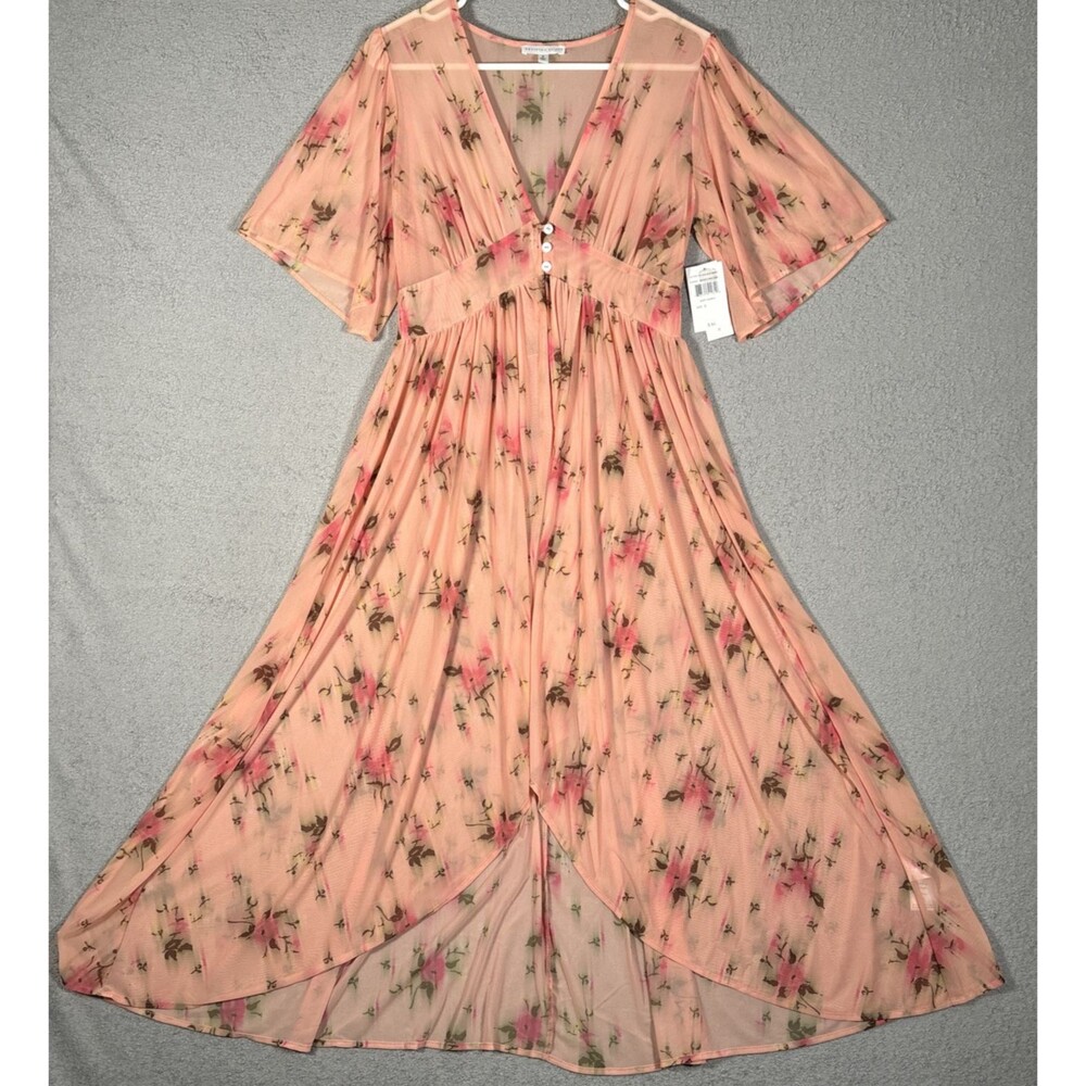 Society And Stitch Size S Printed Lace Maxi Kimono Duster Cover Up Spring Flower
